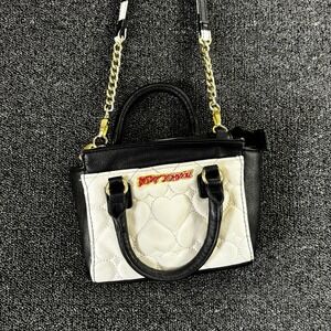 Betsey Johnson Mini Satchel Handbag Heart Quilted Black White Crossbody Bag